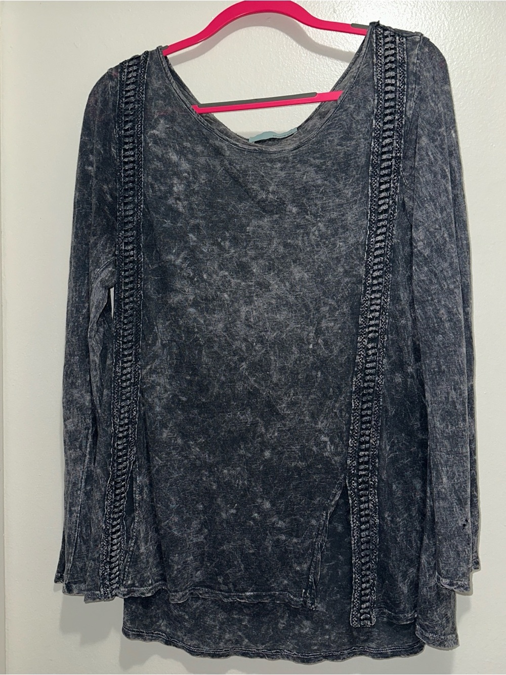Chatoyant Soft Mineral Wash Long Sleeve Tunic Dark Grey With Slits in Front